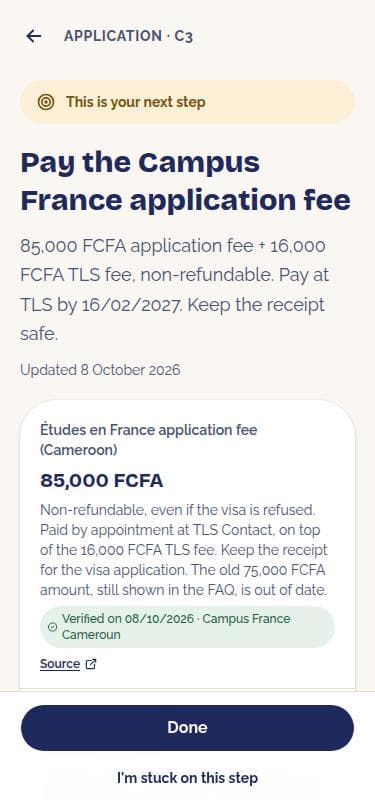 A step page with its verified amounts and source